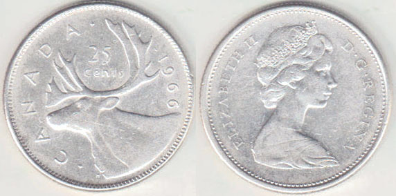 1966 Canada silver 25 Cents A002695